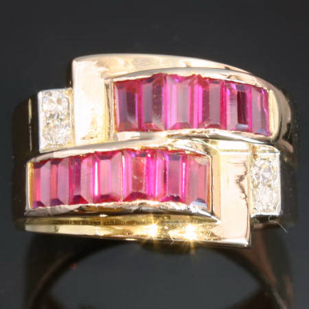 Retro diamonds and rubies ring